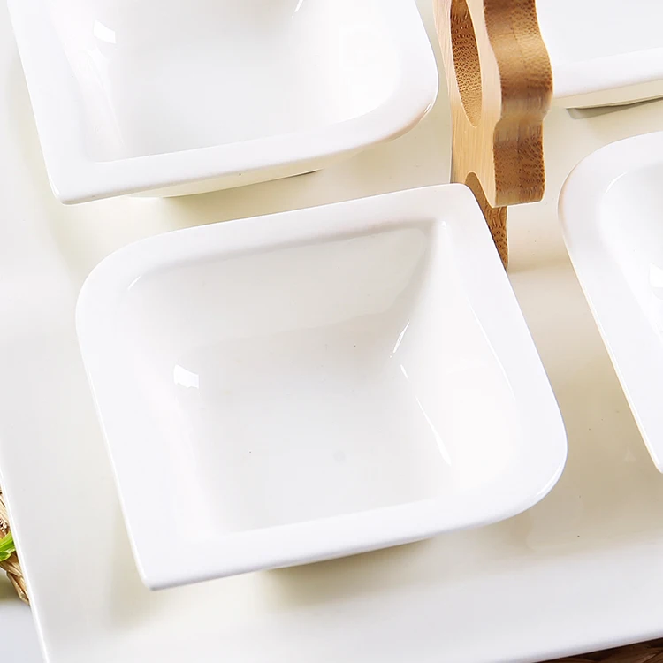 
CANHUI Cheap Catering White Ceramic Plates And Bowls Restaurant Porcelain Square Serving Dishes For Fruit Dessert Snacks 