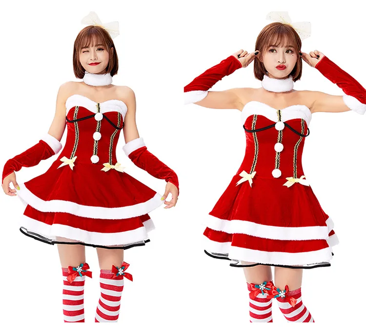 Новый год, новое рождественское платье без бретелек, сексуальный красный женский Рождественский костюм, наряд для вечеринки