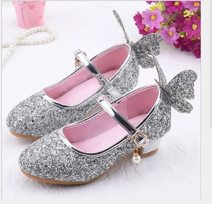 007  Fashion New Design Kids Princess Shoes Sequined Baby Little Girls Wedding Party Shoes 2019
