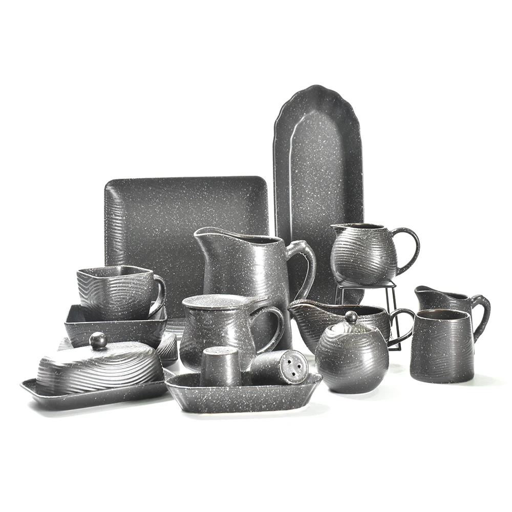 Wholesale ceramic dinner set plates matte black dinnerware