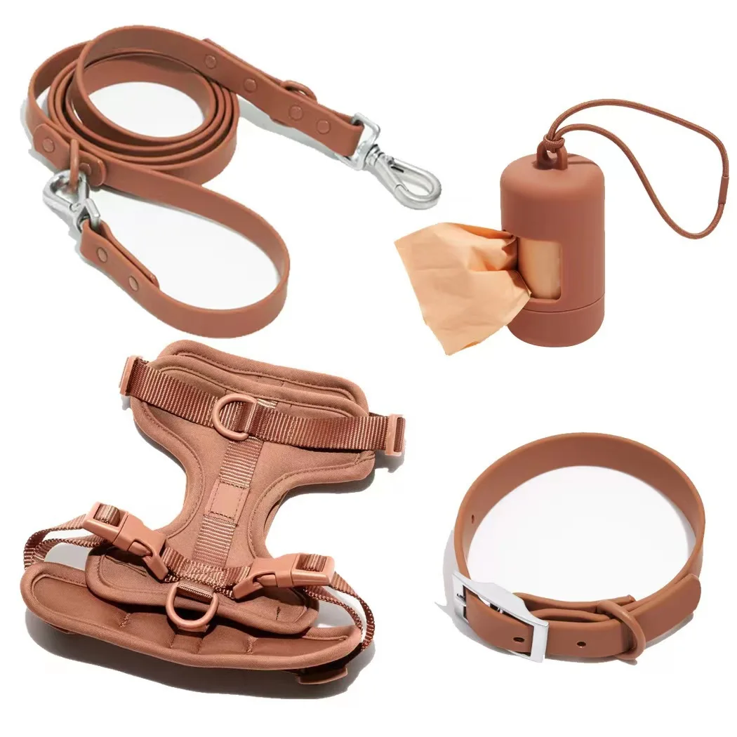 Wholesale Personalized Custom Logo Pvc Soft Hunting Waterproof Pet Dog Collar Leash Harness Set With Poop Bag Holder