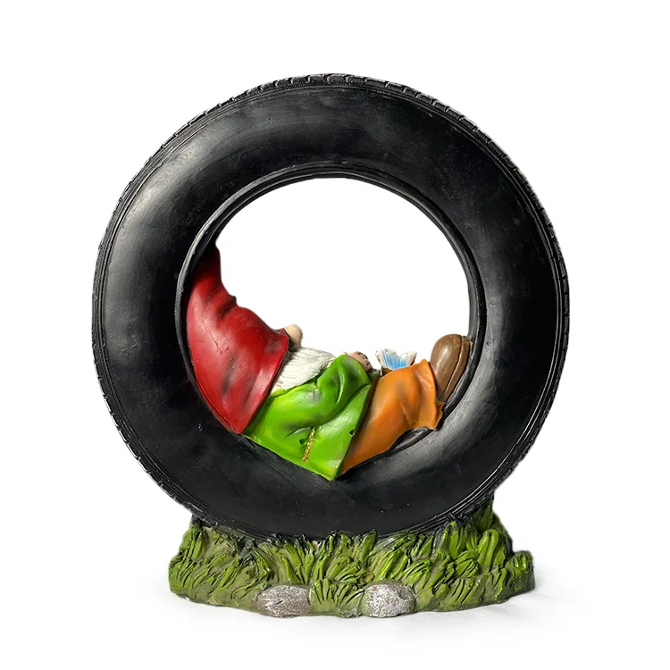Resin Solar dwarf tire with Welcome sign Garden decoration Lawn lamp Yard LED light