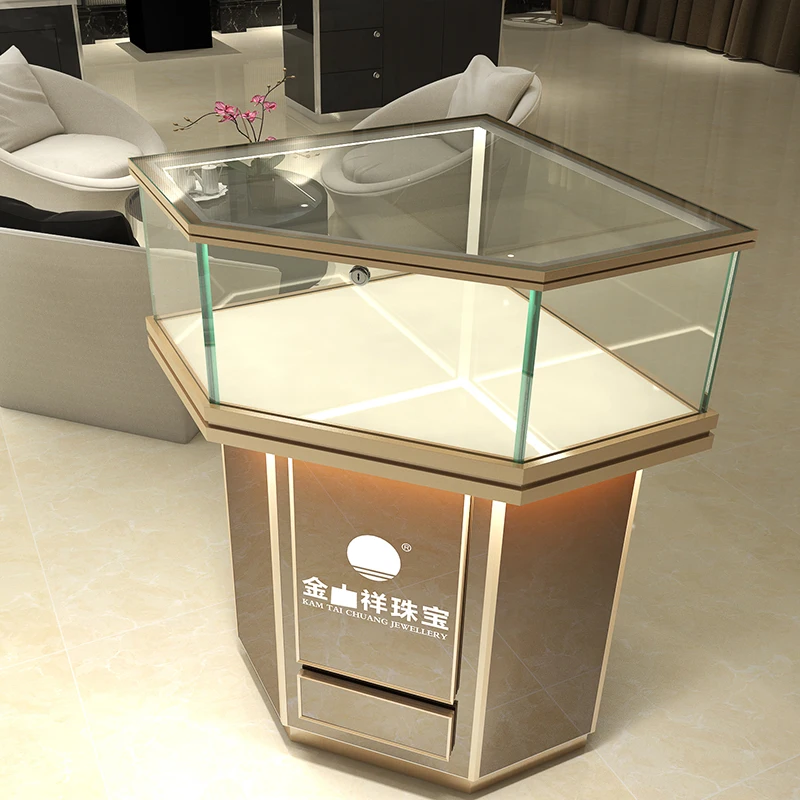 Luxury Jewellery Store Display Cabinet Glass Corner Jewelry Display Furniture with LED Light