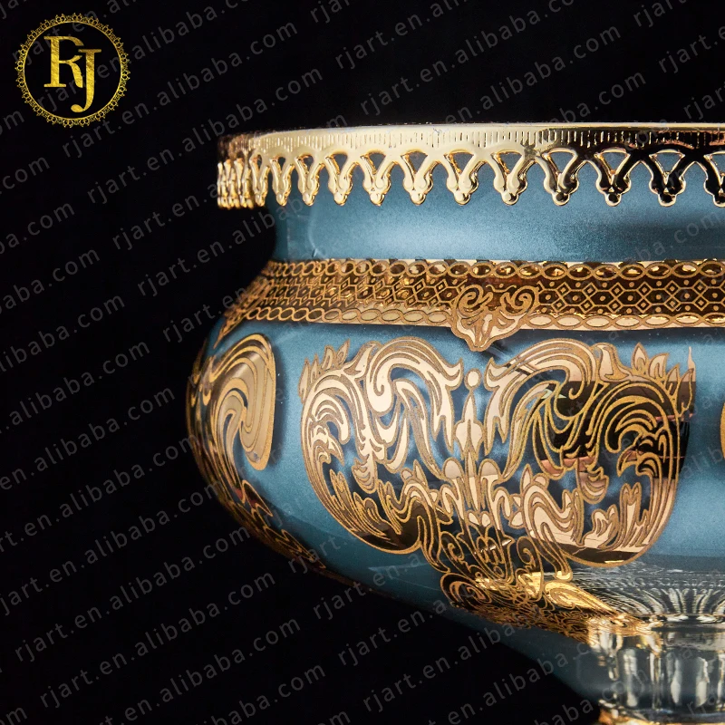 Household Luxury Islam Uzbek Skidki Bagima Crystal Glass Dinner Set Idishlar Chinni Posuda Footed Bowl Bohemia Plate