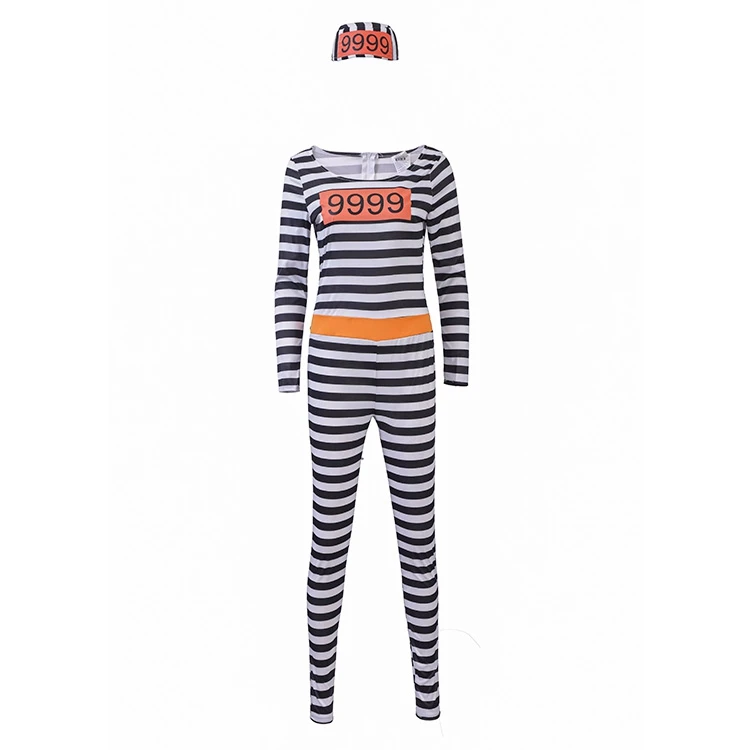 Halloween Cosplay Prisoner Jumpsuit Clothes Women Party Costumes With Hat
