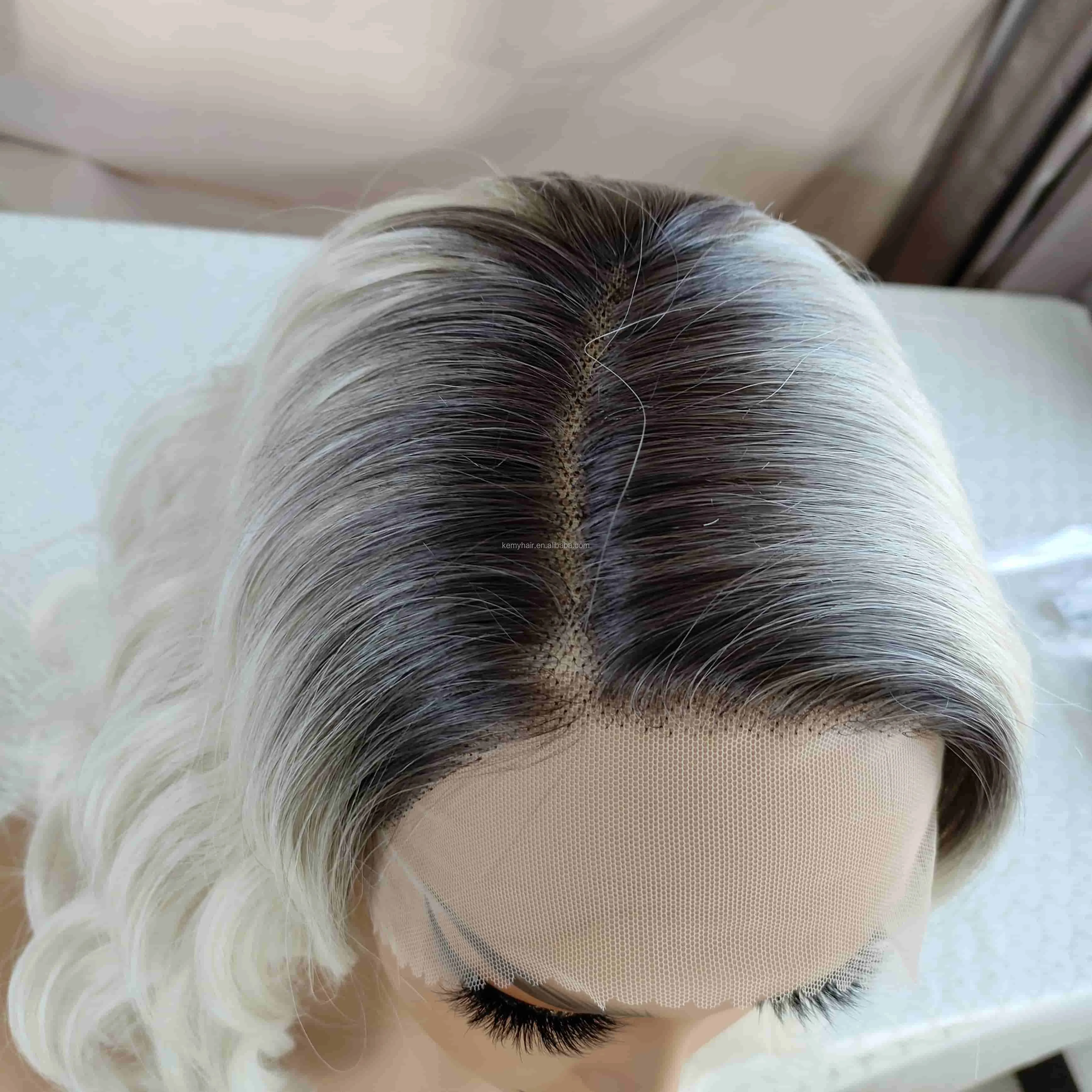KEMY HAIR  Luxury Balayage Color Synthetic Lace Front Wig Water Wavy L Part Lacet Wig Synthetic Customized Wigs for White Women