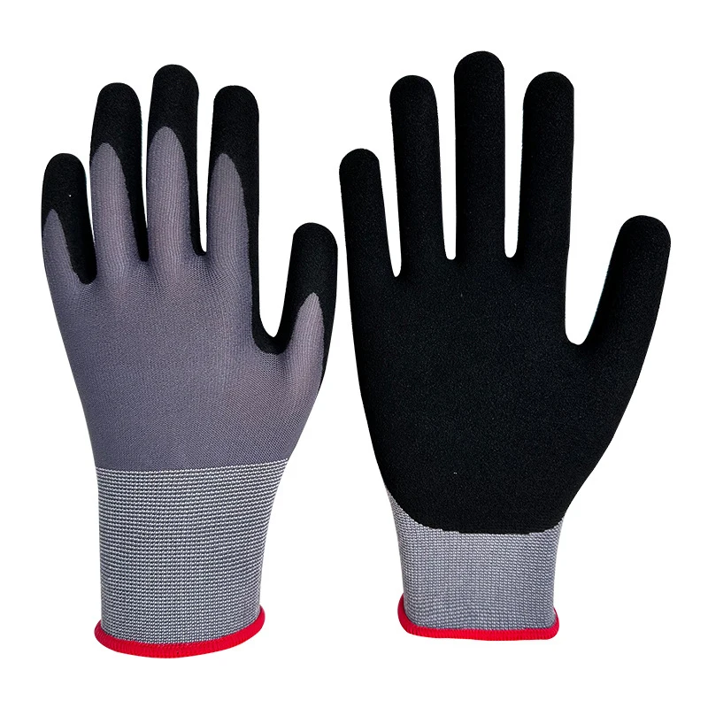 15 Gauge Grey Nylon and Spandex Knitting Black Nitrile Foam Palm Coated Gloves