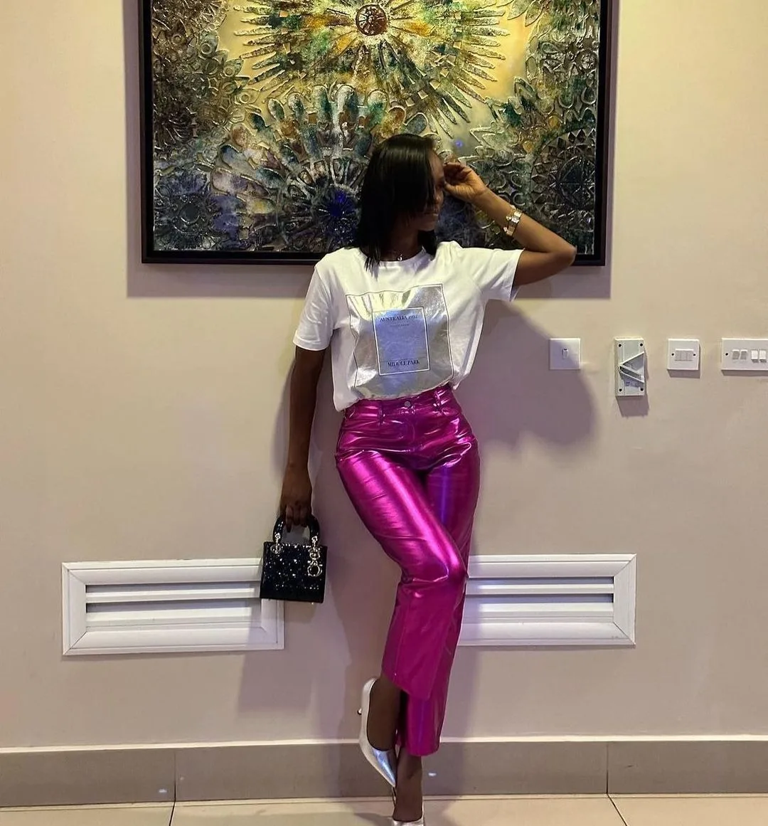 2023 Spring and Autumn Fashionable High Waist PU Leather Pants Women Candy Color Casual Ladies Pants