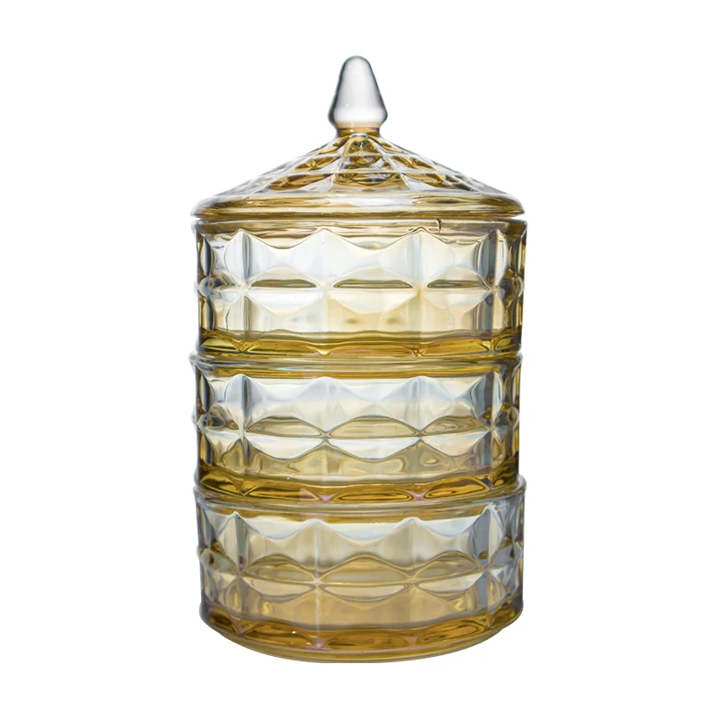 Wholesale Sugar Cans Candy Box Jewelry Storage Tank Stackable Crystal Glass Storage Jar Colored Candy Bowl With Cover Lid