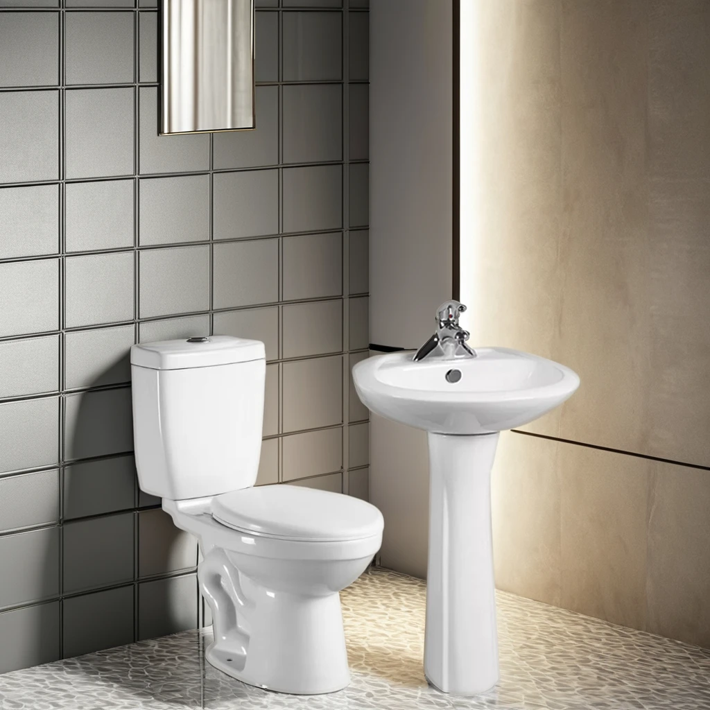Wholesale economic cheap inodoro sanitary ware wc bathroom ceramic pedestal basin sink and siphonic two piece toilet set