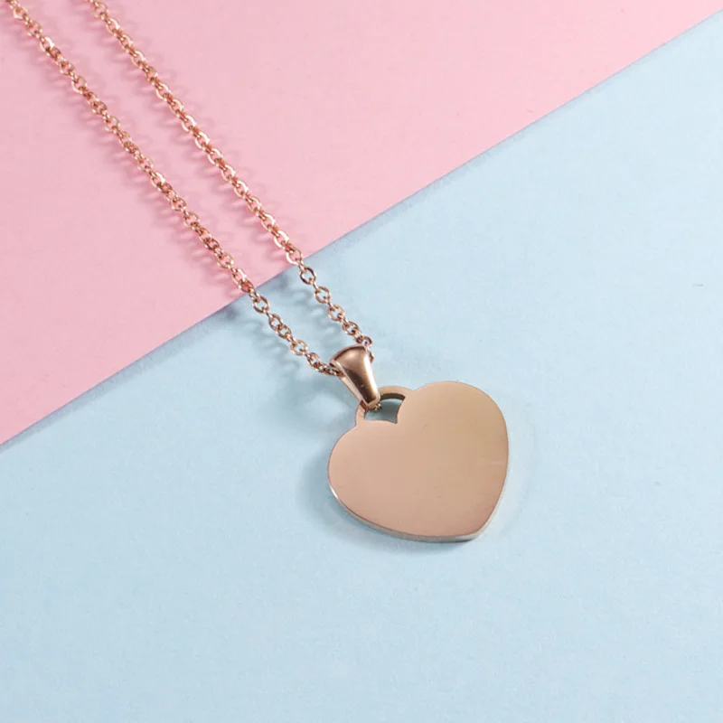 Wholesale High Quality Fine Fancy Dainty Jewelry 18K Gold Plated Stainless Steel Sublimation Blank Heart Photo Pendant Necklace