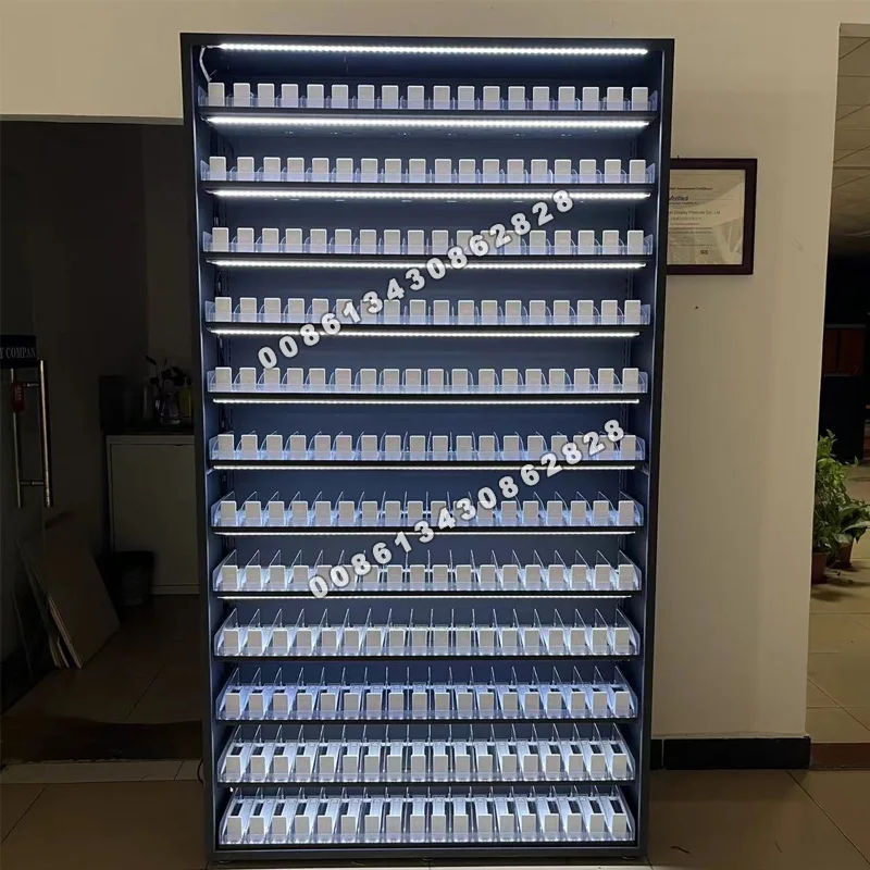 ODM OEM Tobacco Pusher Shelves Gantry Gondola Wood Tobacco Fixtures Lockable Door Design Cigarette Display Cabinet Supplier