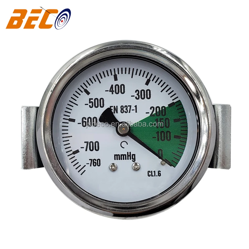 Beco  60mm  Vacuum Manometer with U Clamp Bourdon Tube Black Steel Case Gas mmhg Pressure Gauge