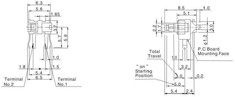 Right angle silicone tact switch with blue button