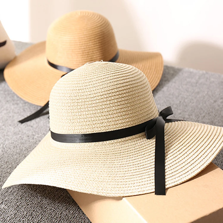 Wholesale low moq custom ribbon oem beach summer straw hat for women (1600454987328)