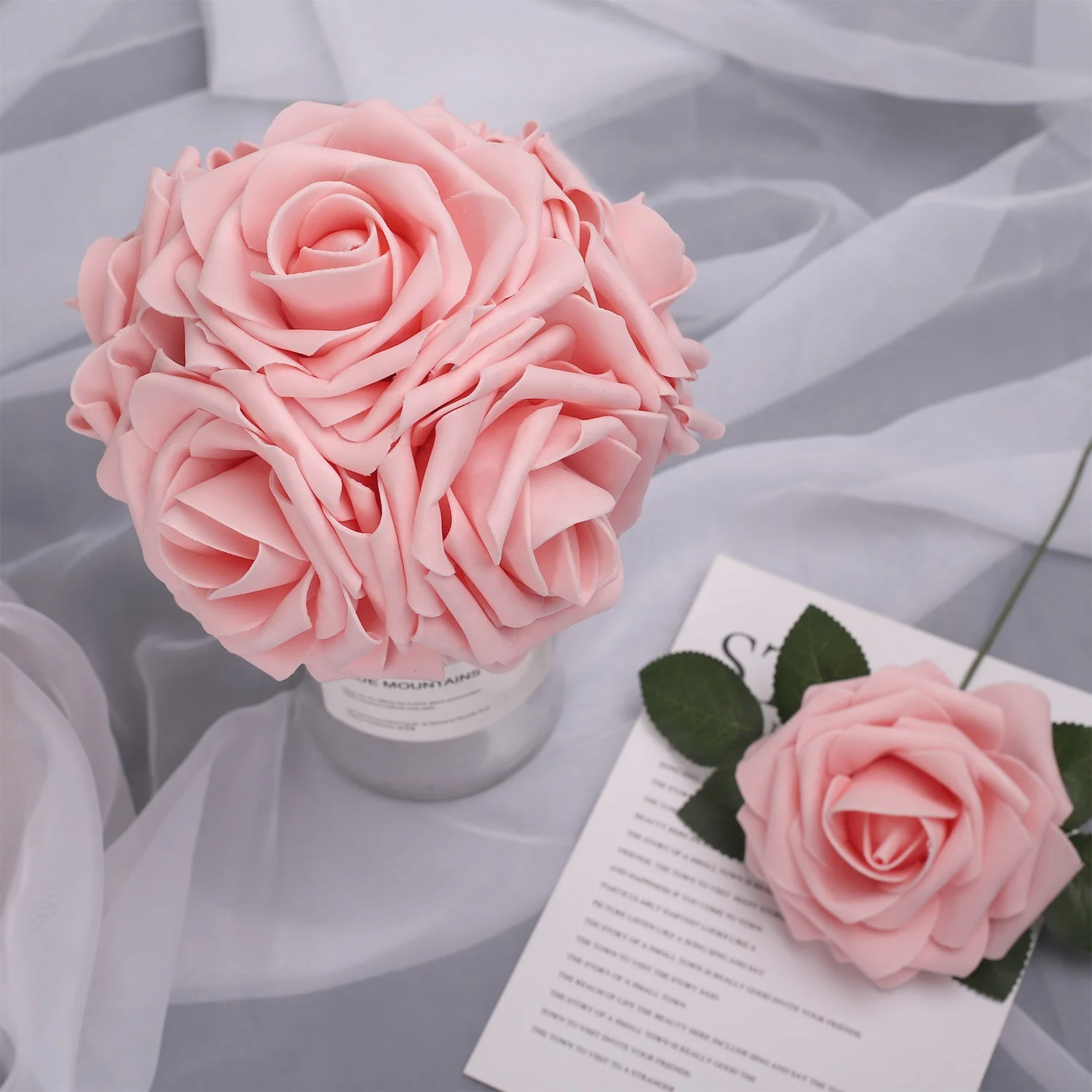MACTING 25pcs 3.74inch DIY Large Artificial Foam Pink Roses Plastic Eternal Flower Preserved Flowers & Plants 23 Cm/9 Inch