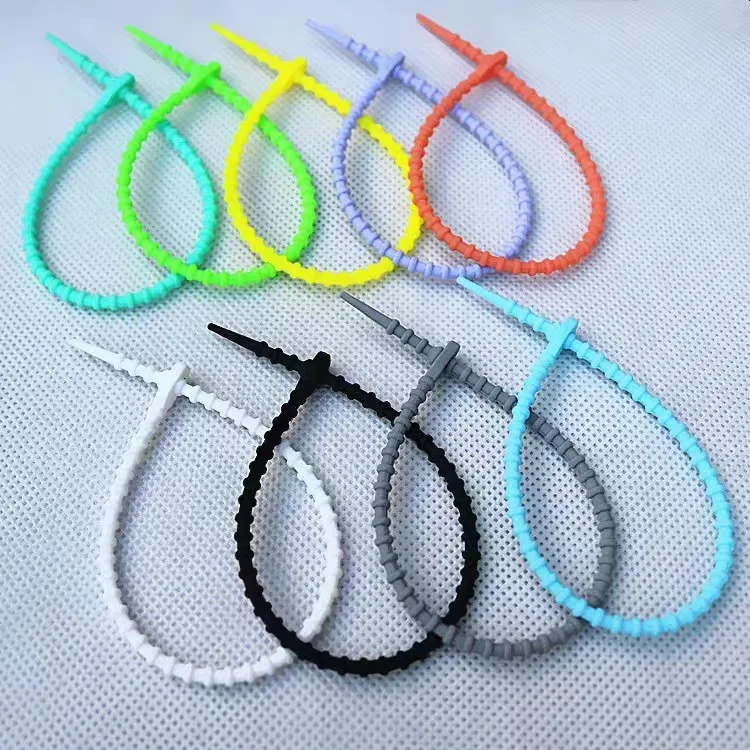 Wholesale Colorful Silicone Zip Ties DIY Jewelry Keychain Data Cable Soft Rubber Binding Strap Silicone Key Chain Rubber Keyring