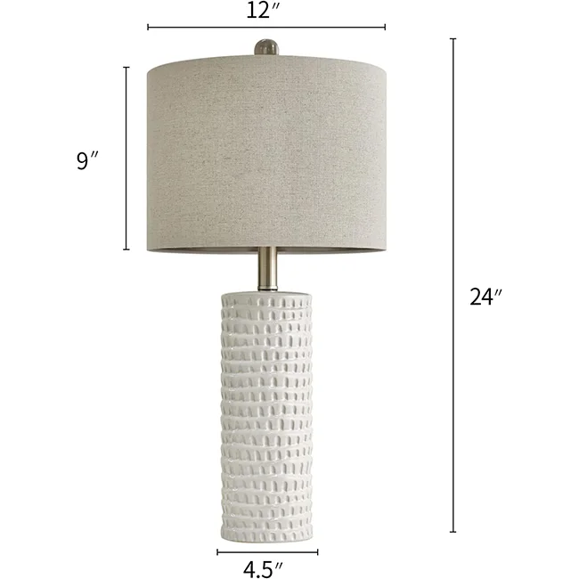 Beside Lamp Modern Ceramic Decorative Bedroom LED soft light white woven circular lampshade table lamp