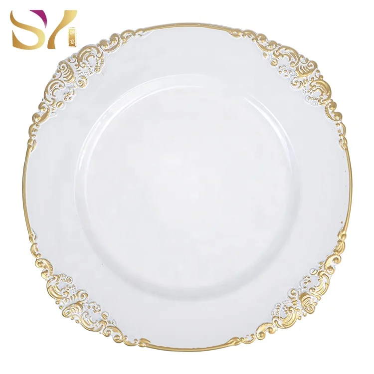 Wedding decoration 13 inch disposable pink pp charger plates plastic for rental