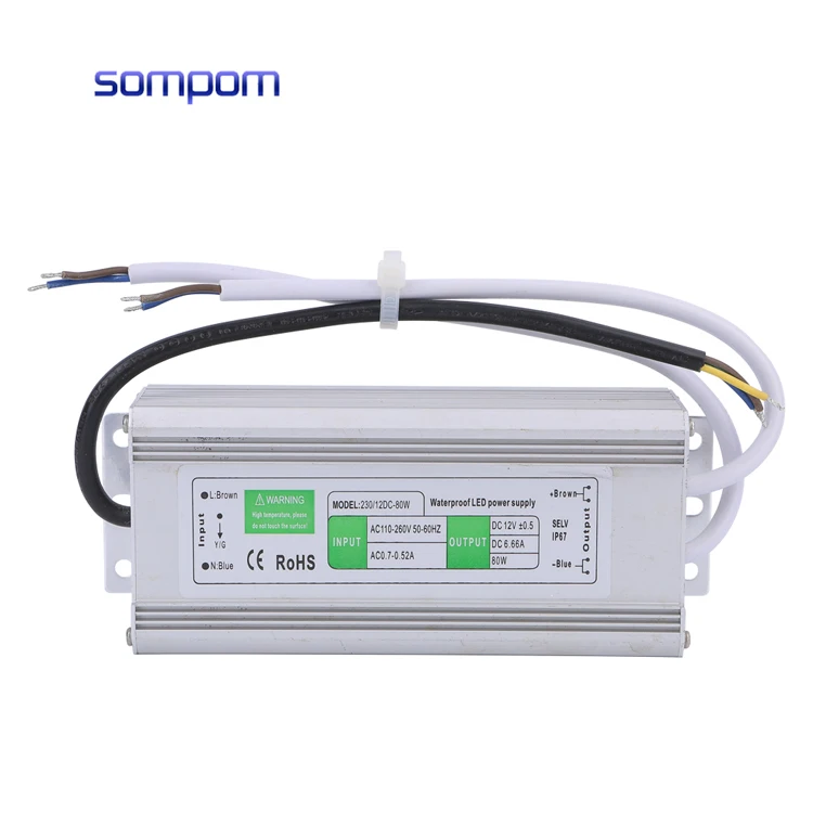 sompom Waterproof 6.66A 80W power supply 12 volt power supply for LED Lighting