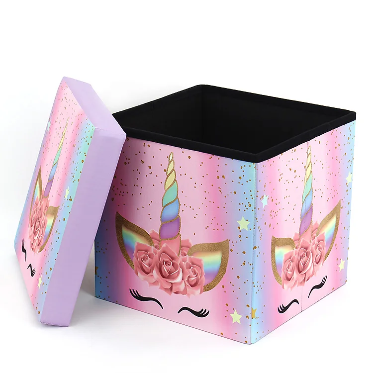 Детская мебель для спальни с принтом из полиэстерной ткани с рисунком единорога складной оттоманка для хранения