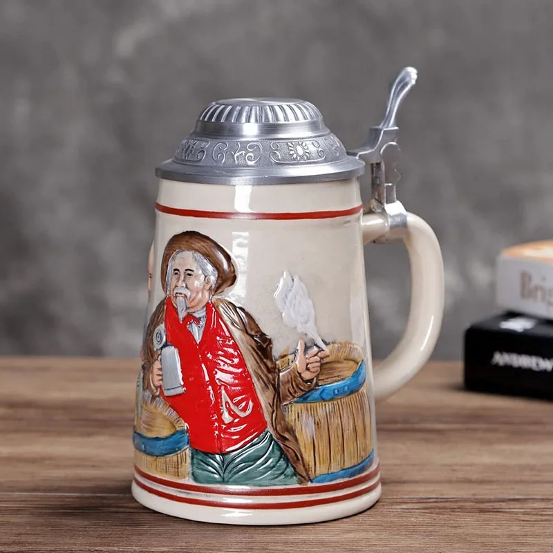 0.6L Metal Pewter Lid Stein Germany Oktoberfest Tankard with Eagle for Water and Tea Horn Coffee Mug Drinking Glass