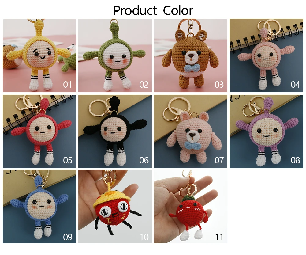 Crochet Animal Keychain Amigurumi Ornament for Children Handmade Dessert Fruit Animal Pendant Keychains Crochet Kit