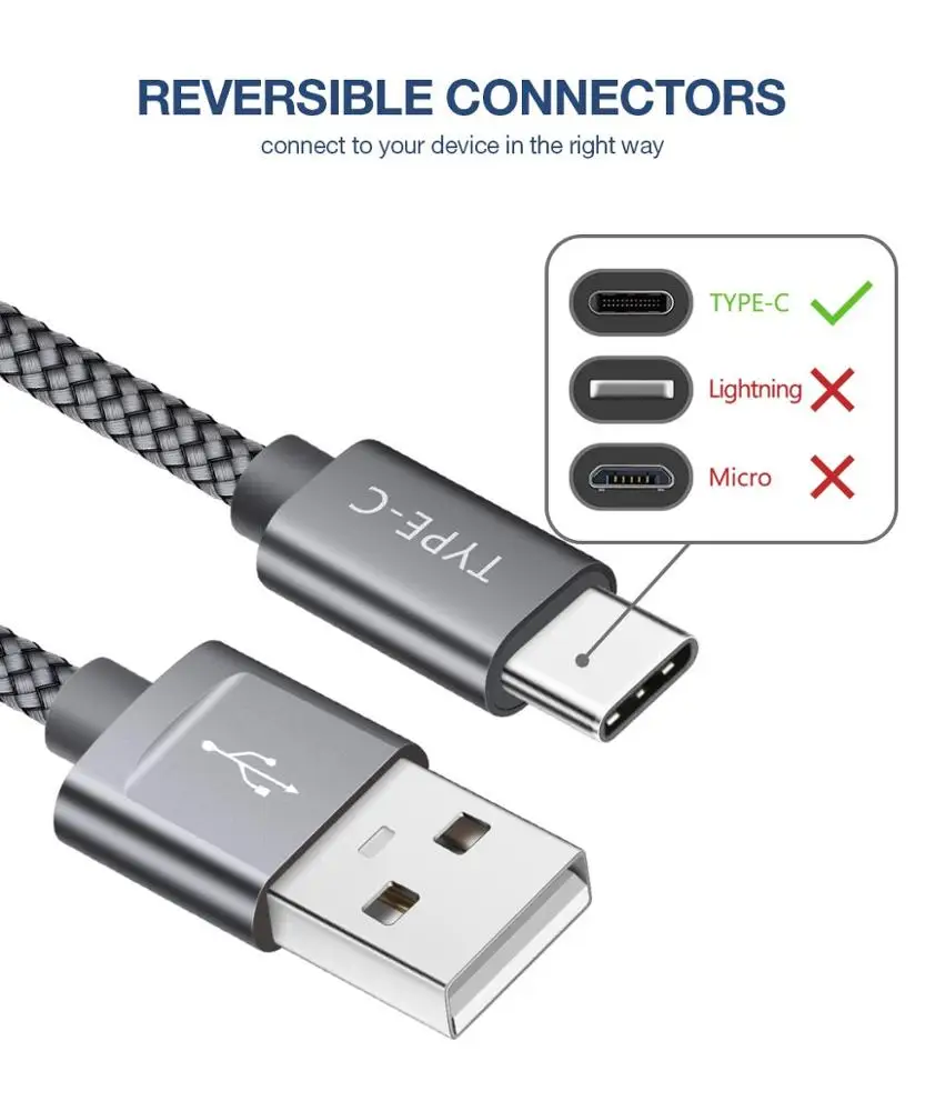 Кабель USB Type-C в нейлоновой оплетке для быстрой зарядки Samsung Galaxy S10 S9 S8 Plus