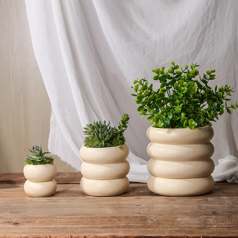 Wholesale Succulent Garden Ceramic Matte flower pot Modern Set 3 Planter for Home Floor Decor