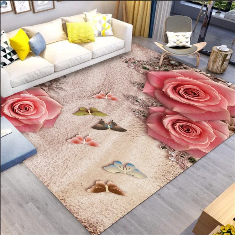 modern 3d rugs pink color Flower pattern large area rugs high quality custom pink living room rug