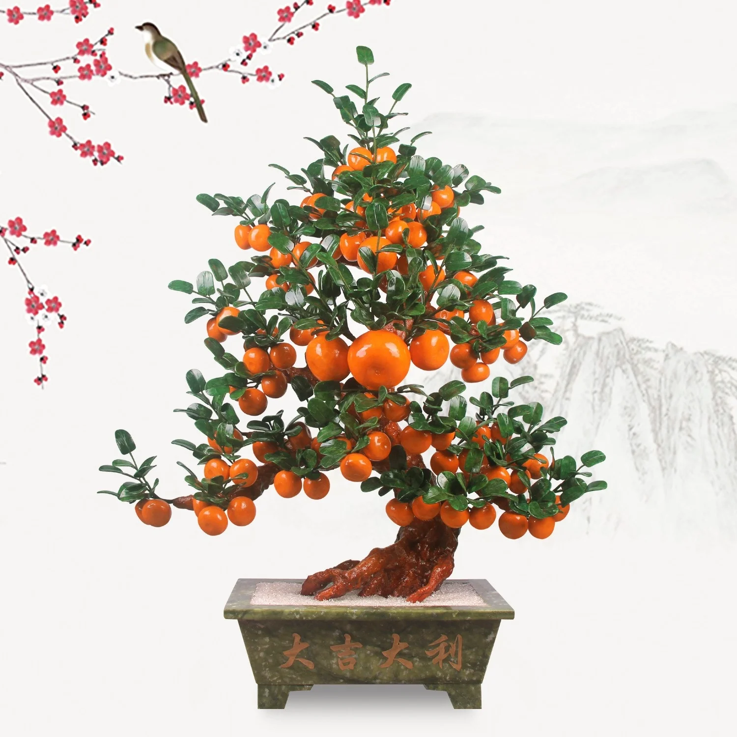 Natural jade golden orange tree ornament bonsai decoration plant indoor living room porch TV cabinet bonsai