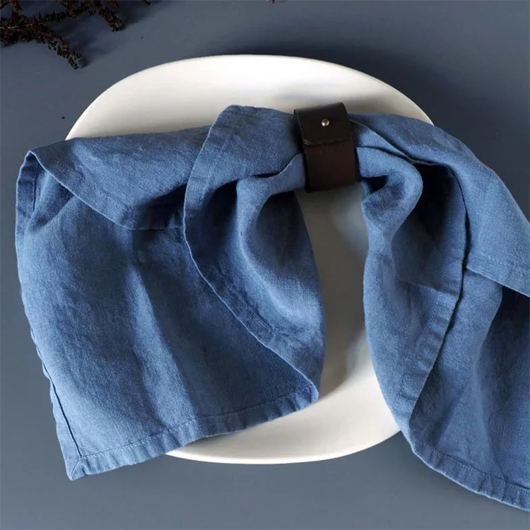 Blue Crinkle Real Linen Fabric Table Napkins For Airlines Restaurants Custom Color