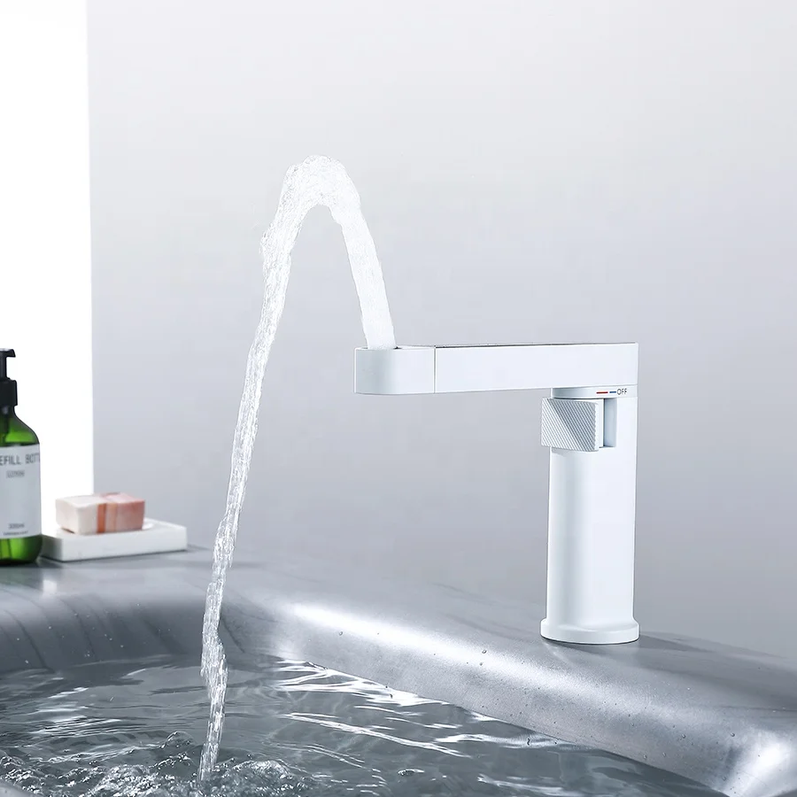 Aideal stylishly designed double control pure white 360 rotating pull out bathroom basin faucet with sensor