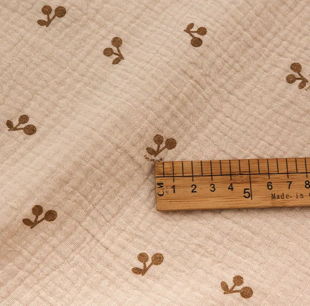 Ткань с принтом из 100% хлопка двойная крепированная марлевая ткань Crinkled cheery print для детских брюк
