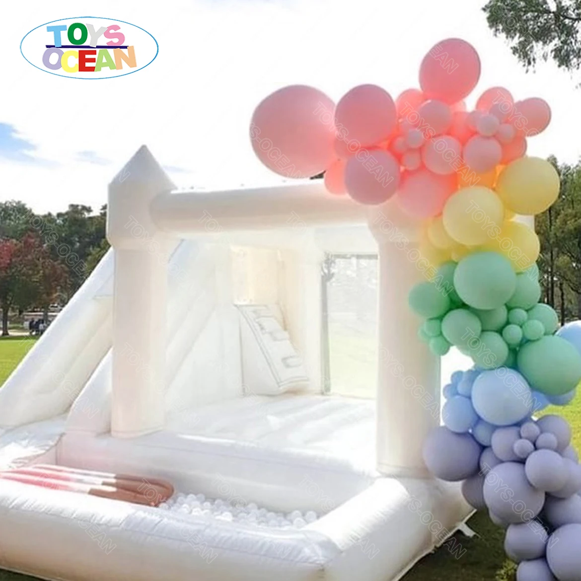 New pastel bouncy castle Kids Small Bouncer Inflatable Wedding Bouncy House White Bounce Castle with ball pit