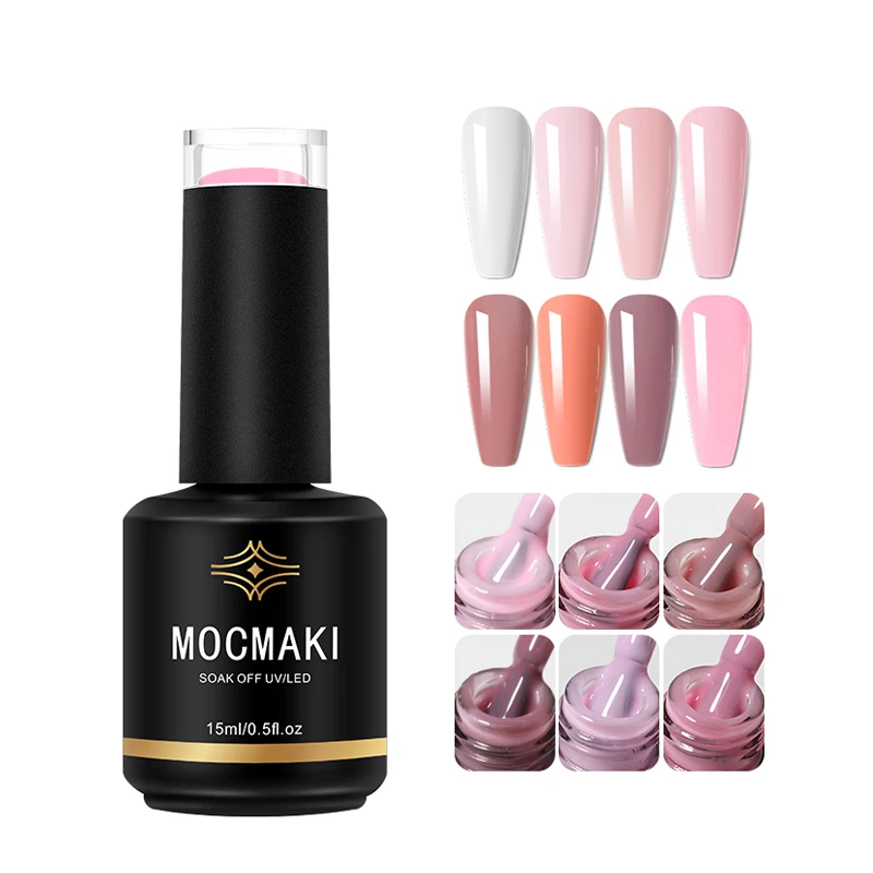 Mocmaki Private Label Custom Logo 15mL 12 Colors Jelly Pink Milky Rubber Base Coat UV Gel Nail Polish