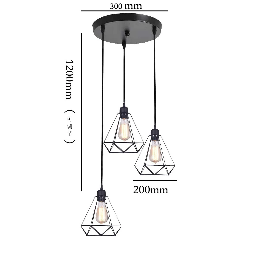 American Style Retro modern minimalist black metal chandelier 110V 220V Iron Cage E27 Pendant lights