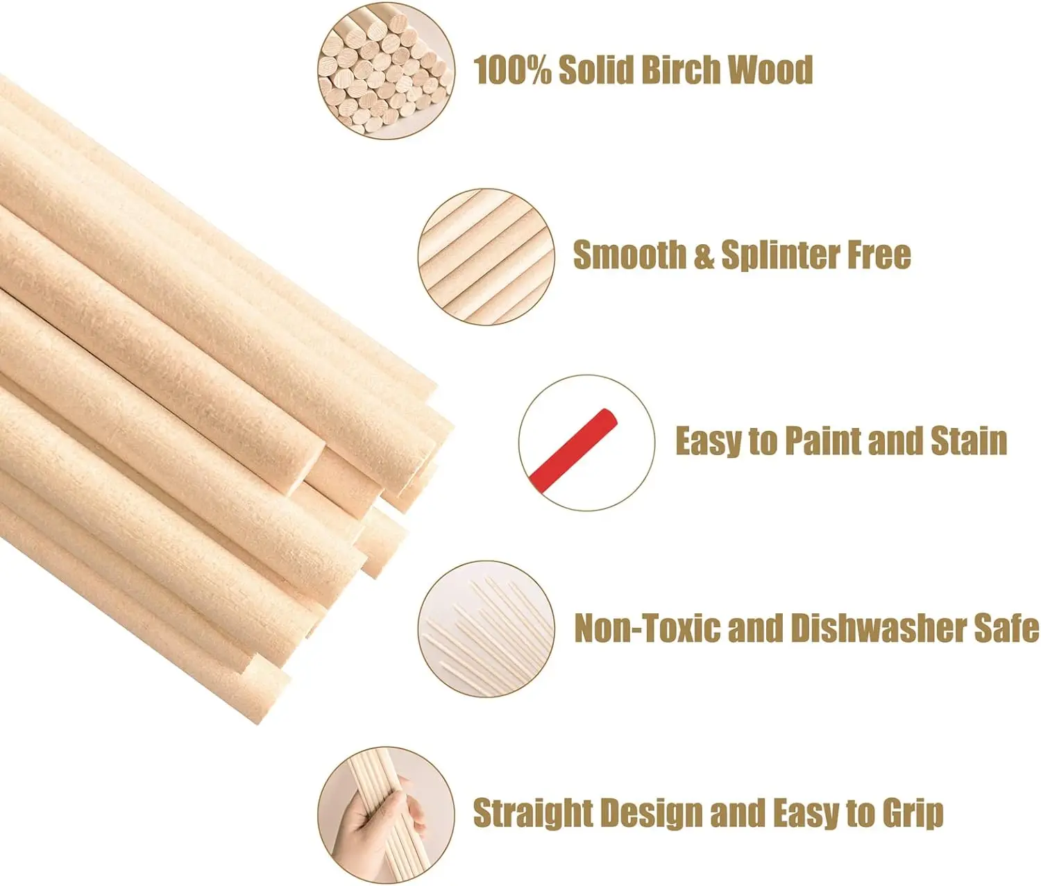 Zhonghuan Brand Wooden Dowel Rods Precut Dowels Hardwood Dowel Rod Assortment