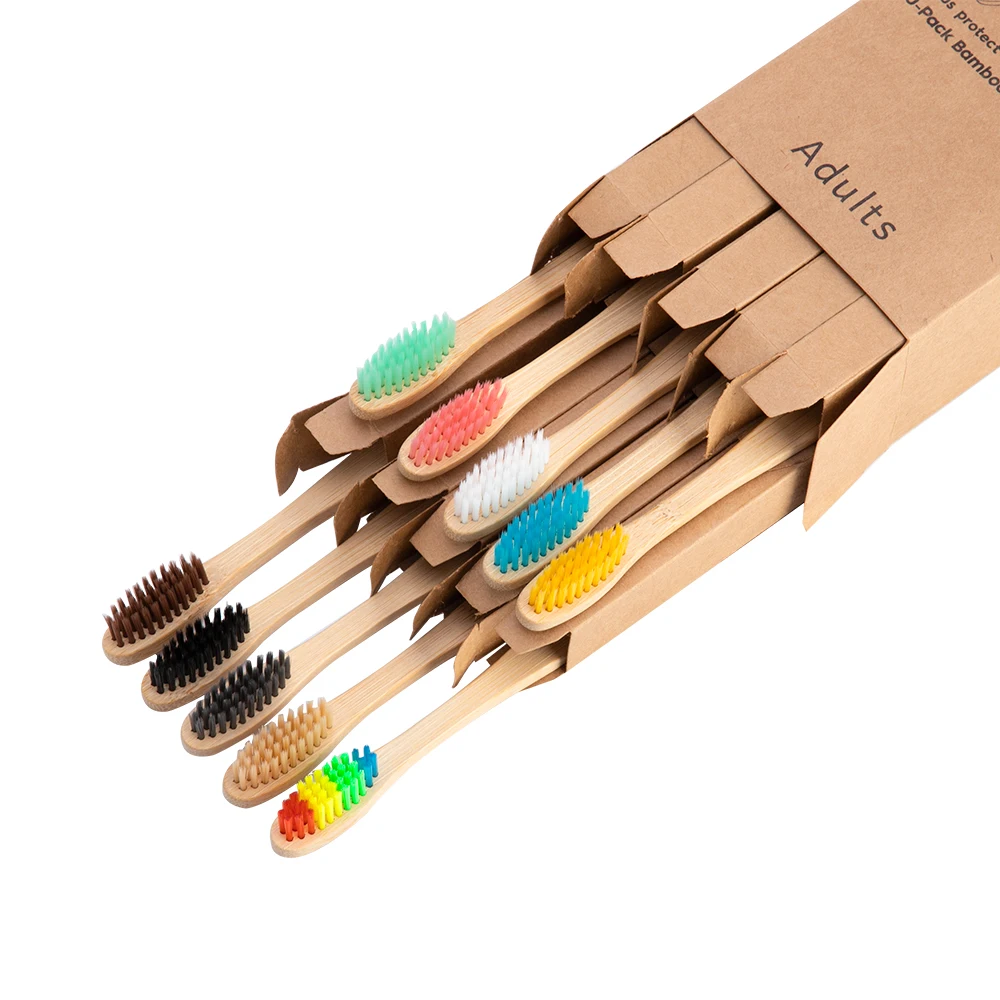 10Pcs Eco-Friendly Product Vegan Tooth Brush Rainbow Black Wooden Soft Fibre Adults Travel  Bamboo Toothbrush Set For Oral Care