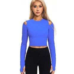Spring High Quality Hollow Shoulder Sports Tights Women Sexy Long Sleeve Yoga Top