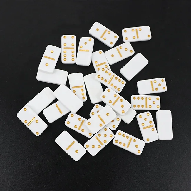 Professinal Small Cheap Dominoes Double Six Domino Game For White Tile With Golden and Yellow Dot