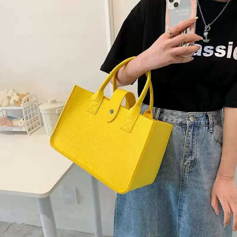 Reusable Custom Logo Eco-friendly Casual Large Capacity Felt Bag Women Felt Tote Bag Handbags Wool Felt Shopping Bag