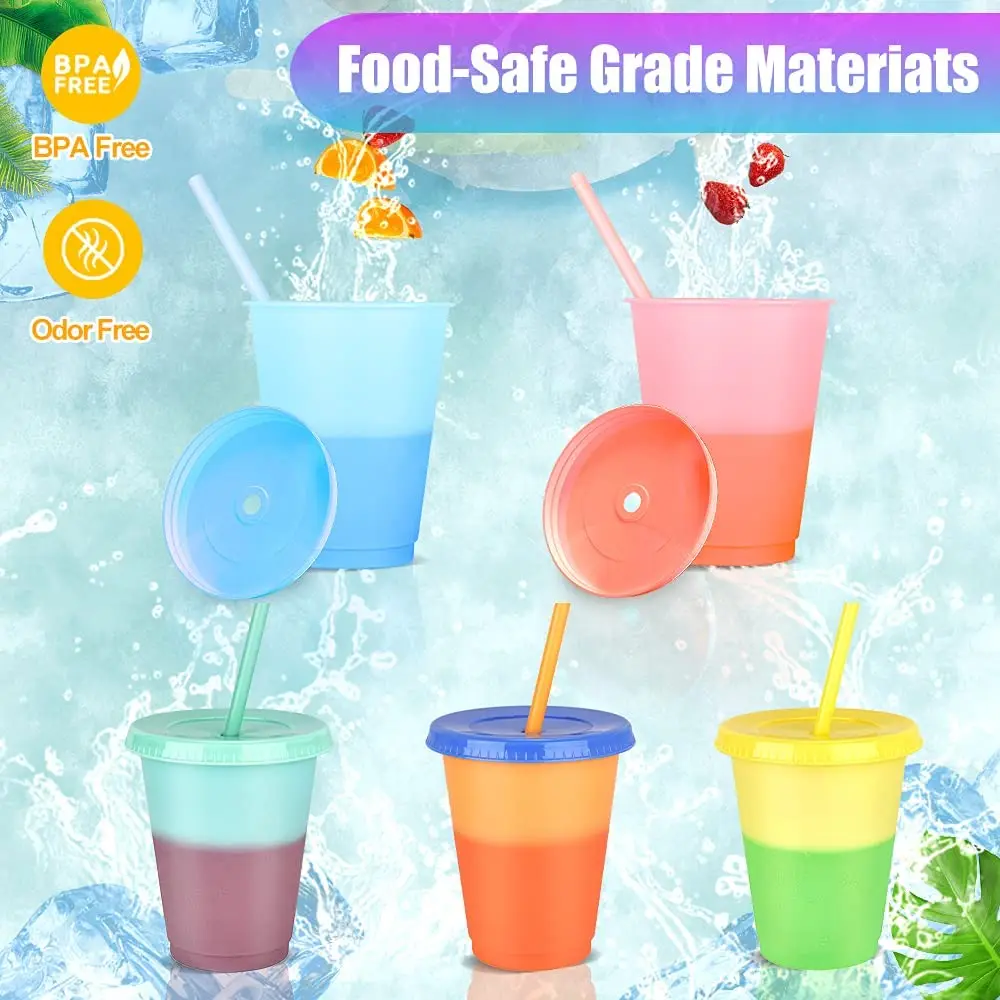 Color Changing Cups 16oz 24oz Reusable Cold Drink Cups with Lids and Straws