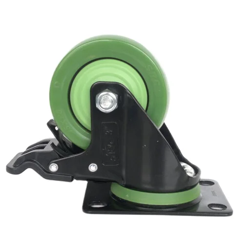 3 inch casters polyurethane pulley PU silent brake industrial bearing roller cart wheels