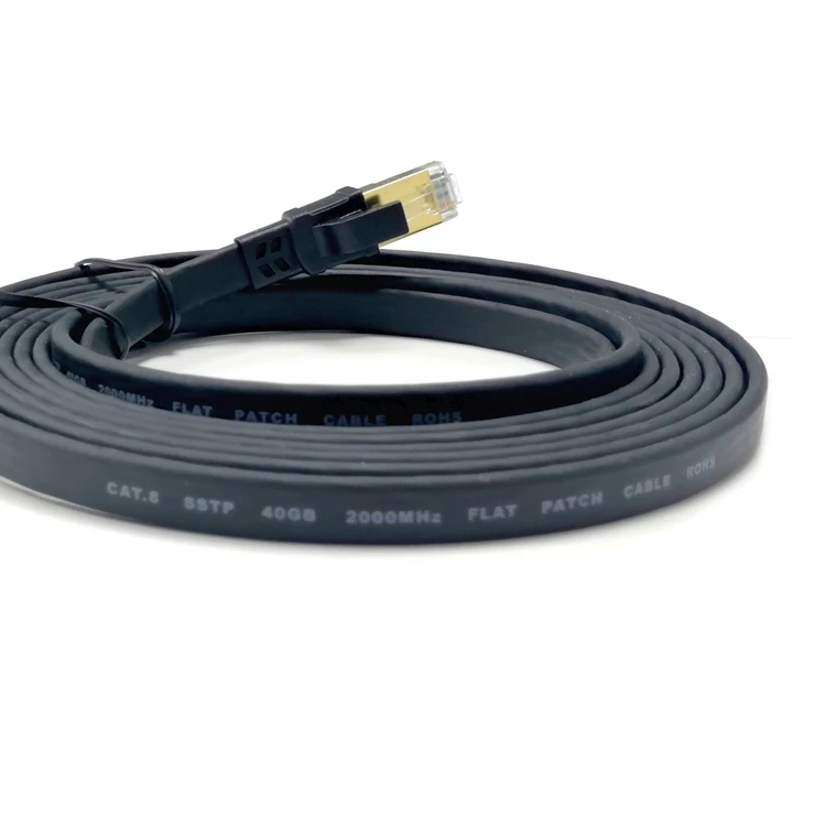 2m Cat 8 Ethernet Cable Flat Black High Speed 2000MHz 40Gbps Gigabit Internet Network Cord