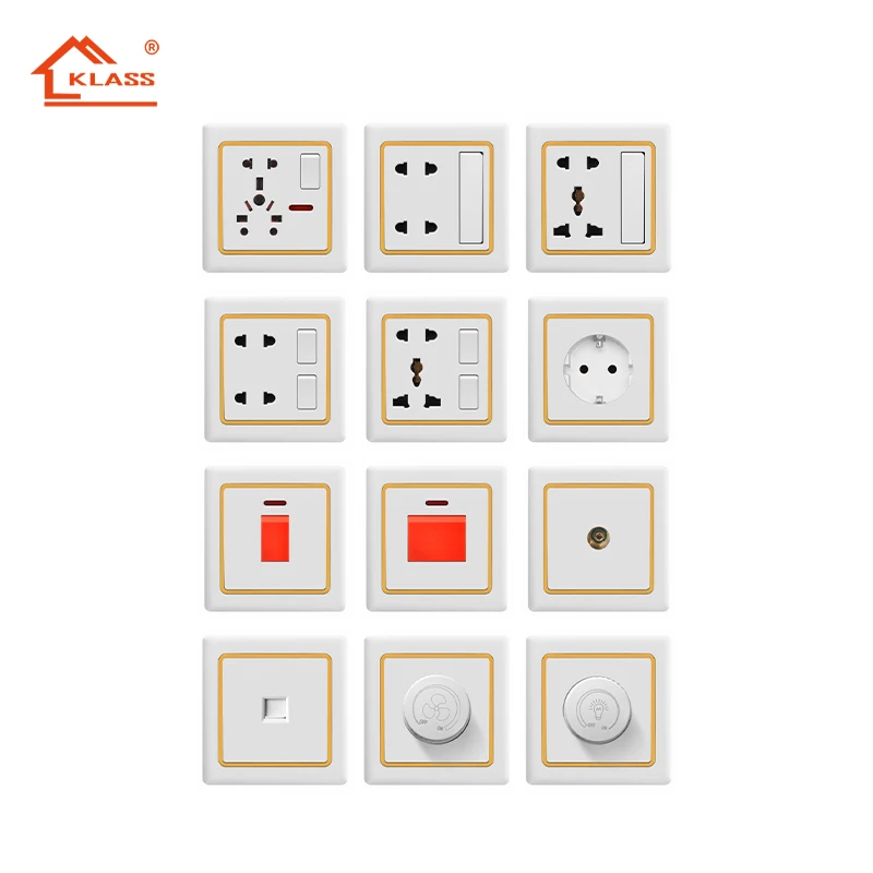 KLASS 12v 250v bangladesh gang switch socket 86mm 8 pin 6 pin switch socket wall white PC 6 pin switch and socket