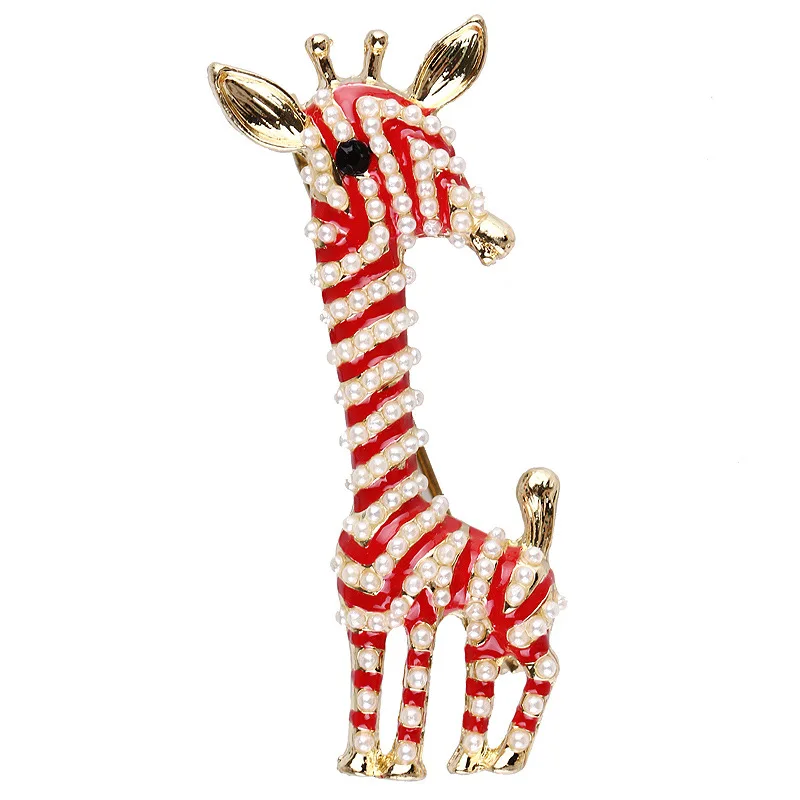 Cute Fashion Suite Jewelry Accessories Enamel Metal Alloy Suite Shoulder Lapel Pins Cartoon Pearl Giraffe Brooch