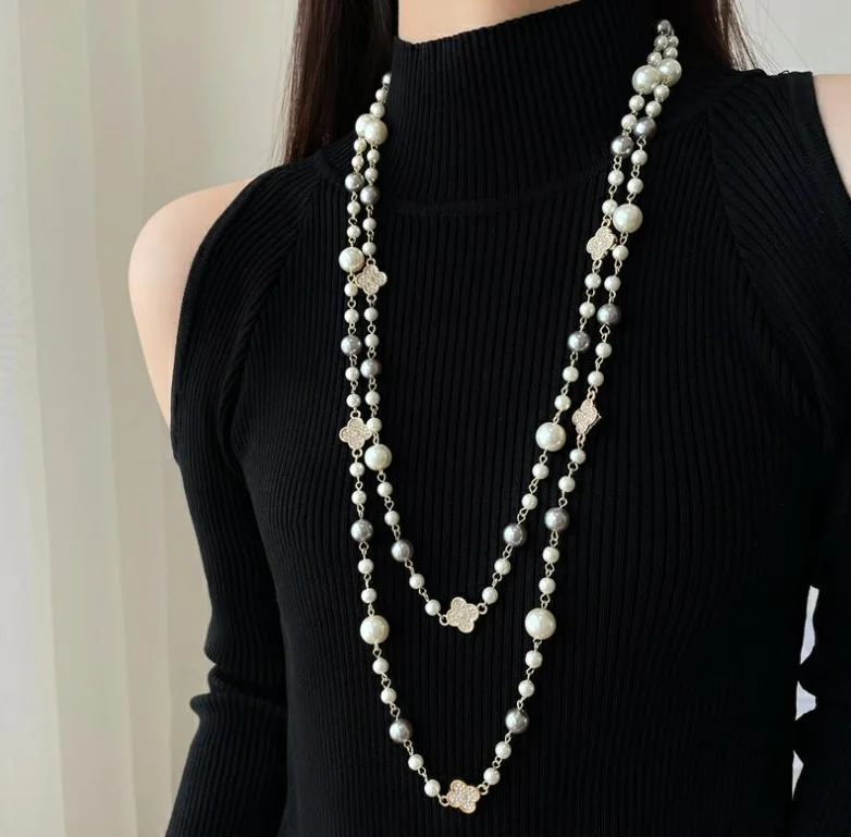 Wholesale White Pearl Cross  Freshwater Fresh Water Snake Chain Long Gold Sweater Chain Pearl Pendant Necklace