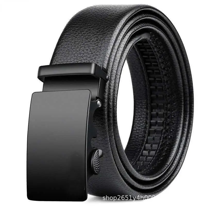 Wholesale Adjustable Business Black Automatic Buckle Belt Men Ratchet Pu Genuine Leather Belts