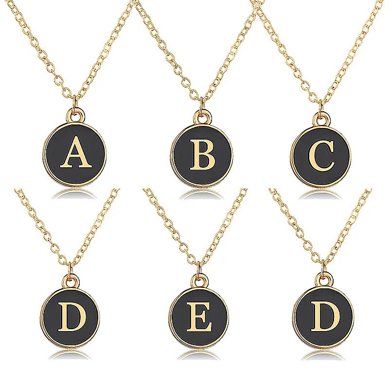 American and Europe Fashion Design  Gold Chain Initial Letter Enamel Charm Necklace